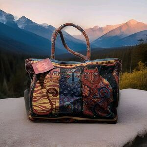 Laurel Burch Tote Bag Tapestry Style Whimsical Cats NWT Doublesided READ